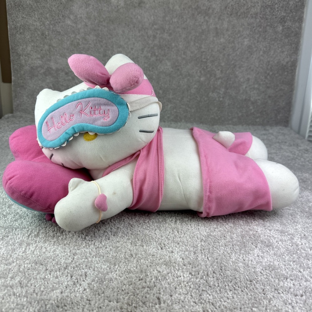 Hello Kitty Sanrio Large Sleeping Plush w/ Heart Pillow & Mask Oversize 19"